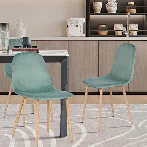 Miniatura 8 de FurnitureR Juego de 4 sillas de comedor, sillas de terciopelo sin brazos, sillas laterales de cocina con patas de metal negro para sala de estar
