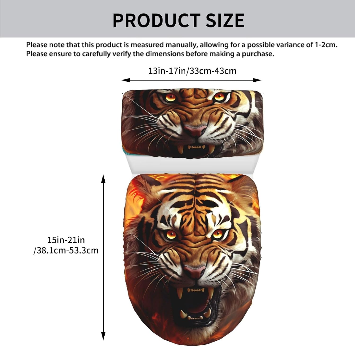 Tiger Fierce Flames Toilet Tank Cover And Toilet Lid Cover Set Stretch Bathroom Toilet Lid Seat Cover