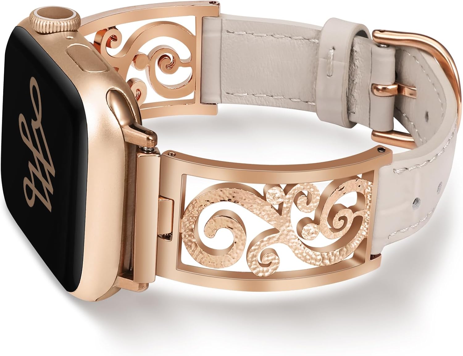 Wearlizer Slim Leather Band Compatible with Apple Watch Bands Women 41/40/38/42/44/45/46/49mm, Dressy Fancy Thin Designer Vintage Filigree Strap for iWatch Series 11 10 9 8 7 6 5 4 3 SE/Ultra 3 2 1