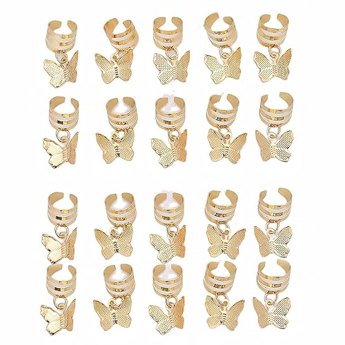 Miniatura 4 de 20 piezas de pulseras de pelo de mariposa doradas, cuentas de rastas ajustables, colgantes de metal, trenzas, clips para mujeres y niñas, accesorios