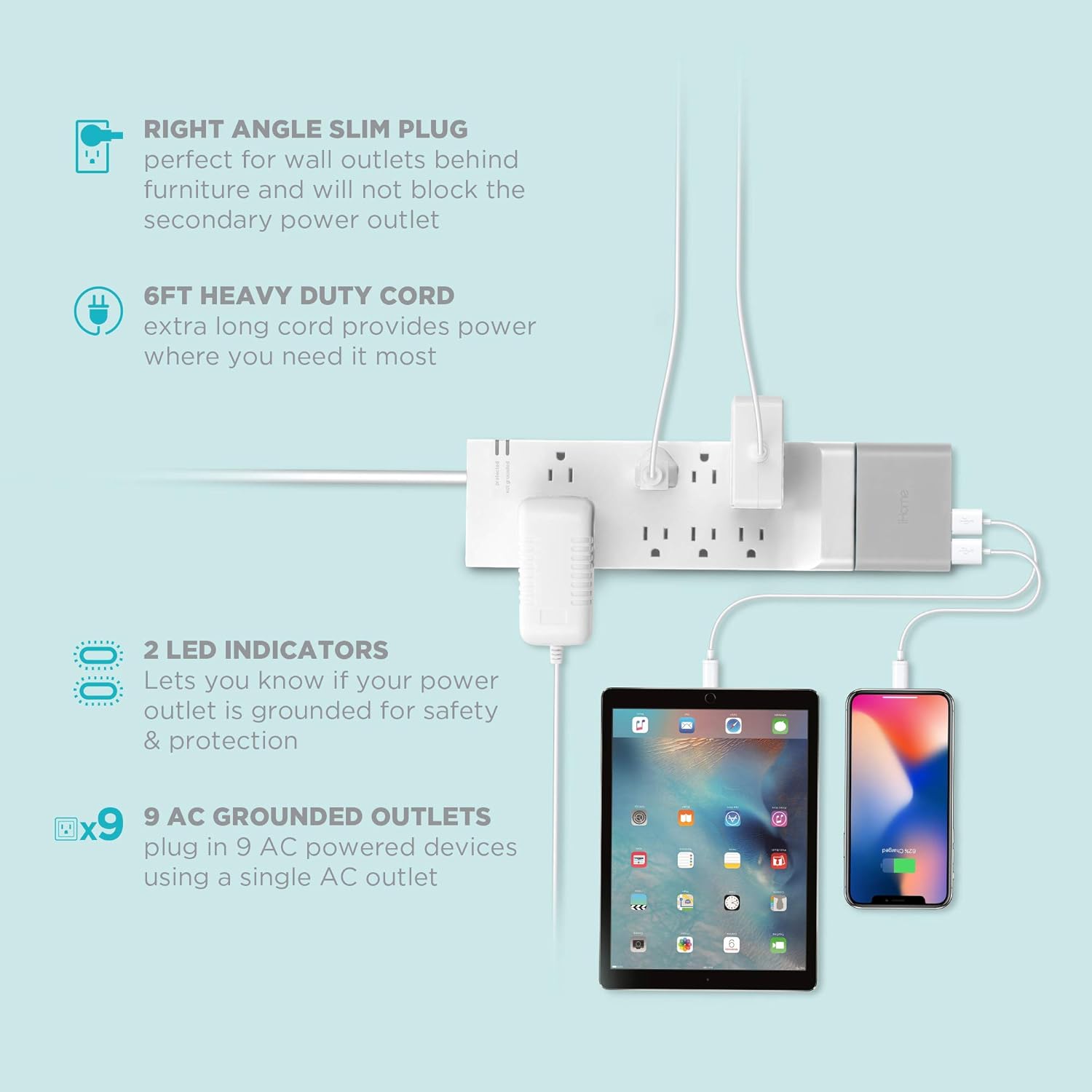 Limited Stock iHome Power Strip: AC Pro + Surge Protector - Outlet Extender with 9 AC Outlets, Detachable 4 Port 5.4A USB Wall Charger, 6 ft Extension Cord and 3,000 Joule Surge Protection Black Friday Sale 2022 iHome Power Strip: AC Pro + Surge Protector - Outlet Extender with 9 AC Outlets, Detachable 4 Port 5.4A USB Wall Charger, 6 ft Extension Cord and 3,000 Joule Surge Protection