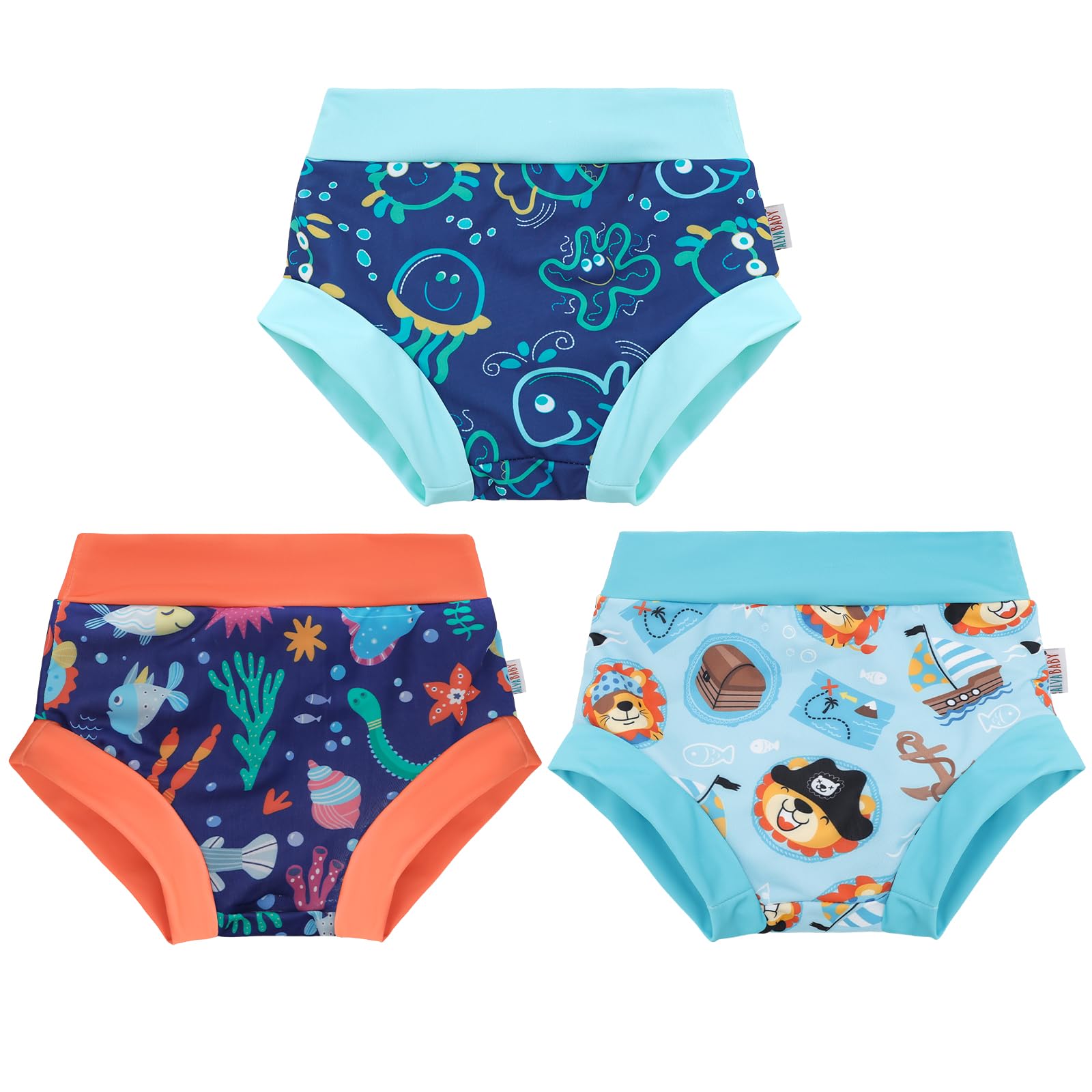 ALVA 3 Pack Reusable Baby Swim Diapers UPF 50+ Washable Boy Beach Diapers