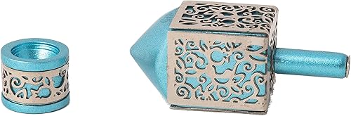 Miniatura 2 de Yair Emanuel Dreidel decorativo con soporte, diseño de recorte de granadas, regalo de Hanukkah decoraciones judías (latón, mediano)