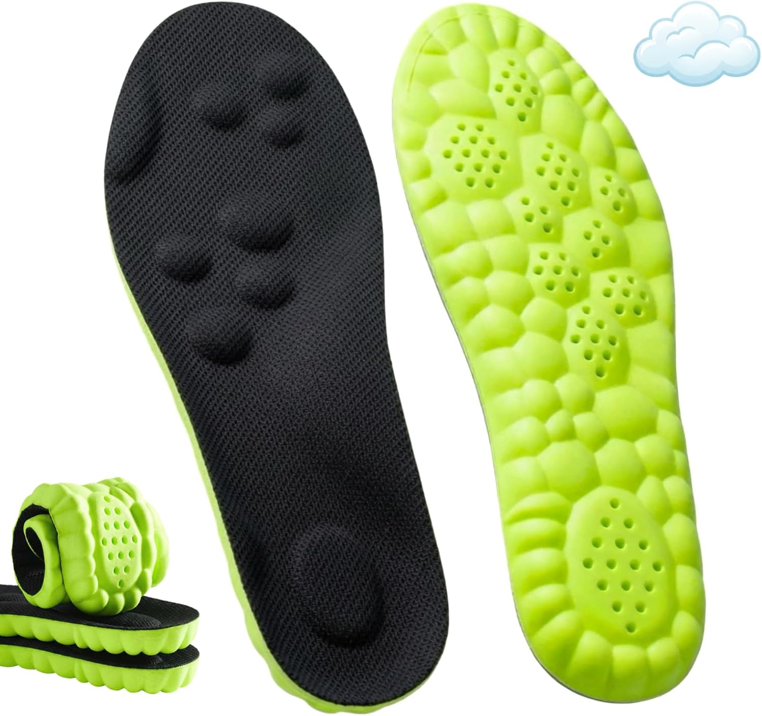 4D Cloud Footstr Insoles for Kids & Youth - Soft Memory Foam Insoles with Shock Absorption - Trim-to-Fit Arch Support Shoe Inserts for Healthy Development of Growing Feet (Orange, US Youth 3Y–4Y)