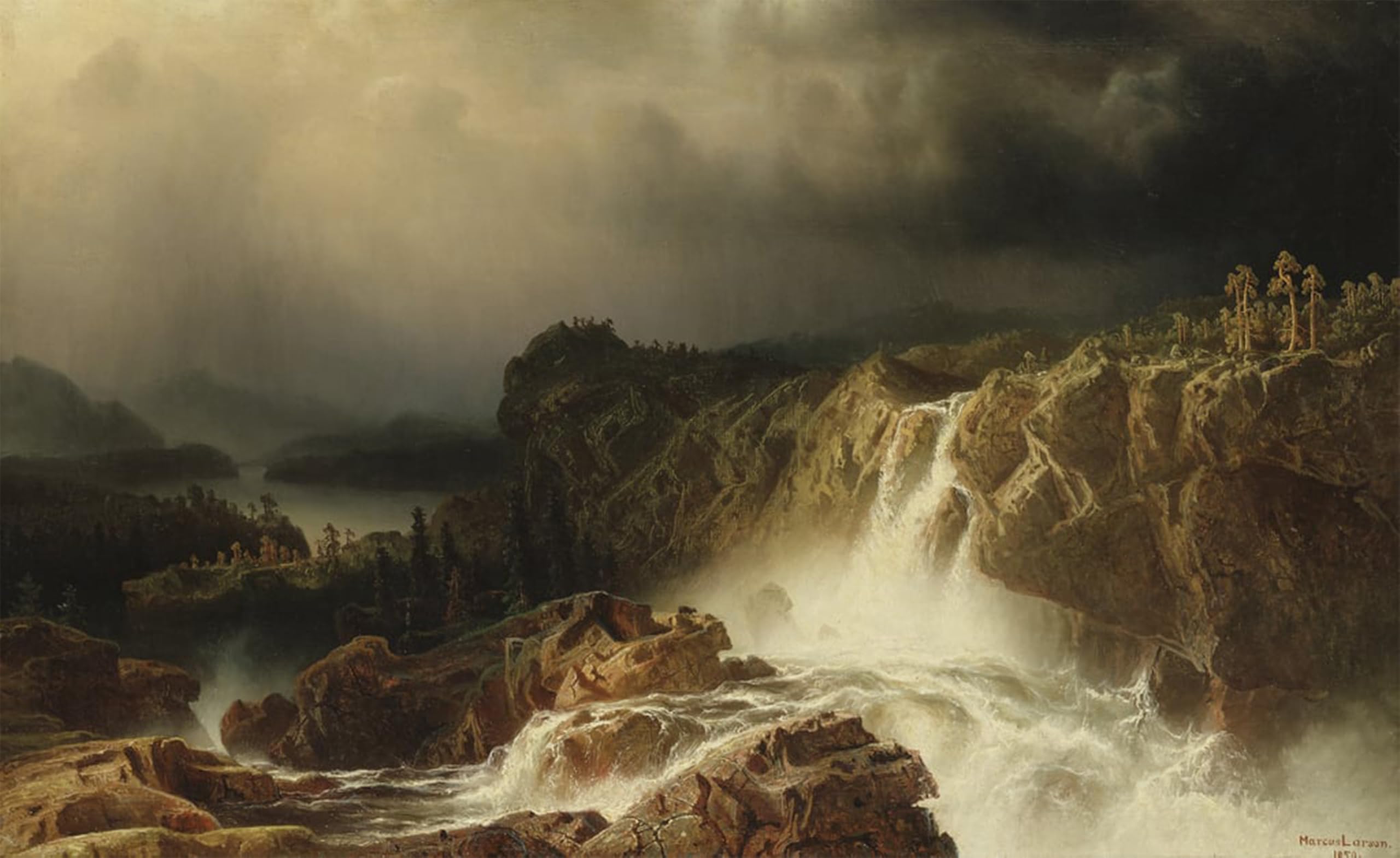 ARTXLXXBN Famous Painting Art Wall Decor Abstract Art Picture Landscape with Waterfall in Smaland by Famous Artist Animal Pictures for Home Decor 60x90cm