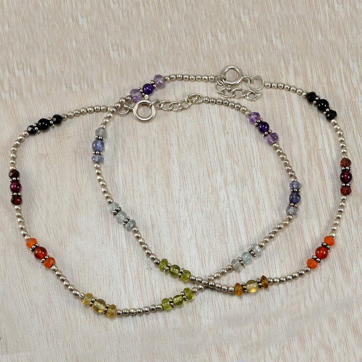 Silvesto India Multi Gemstone 925 Sterling Silver Anklet for Women & Girls