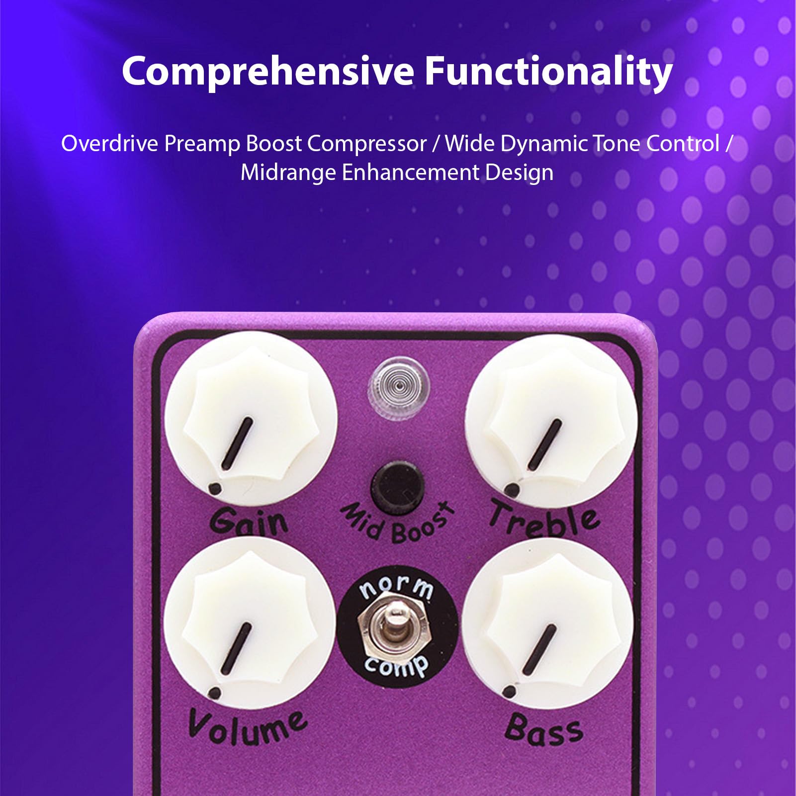 Btuty Pedale Effetti per Chitarra Purple Box, Compressore Boost Preamplificatore Overdrive con Boost Pulito da 30 DB Ed Equalizzatore a Doppia Banda, per Chitarristi Elettrici