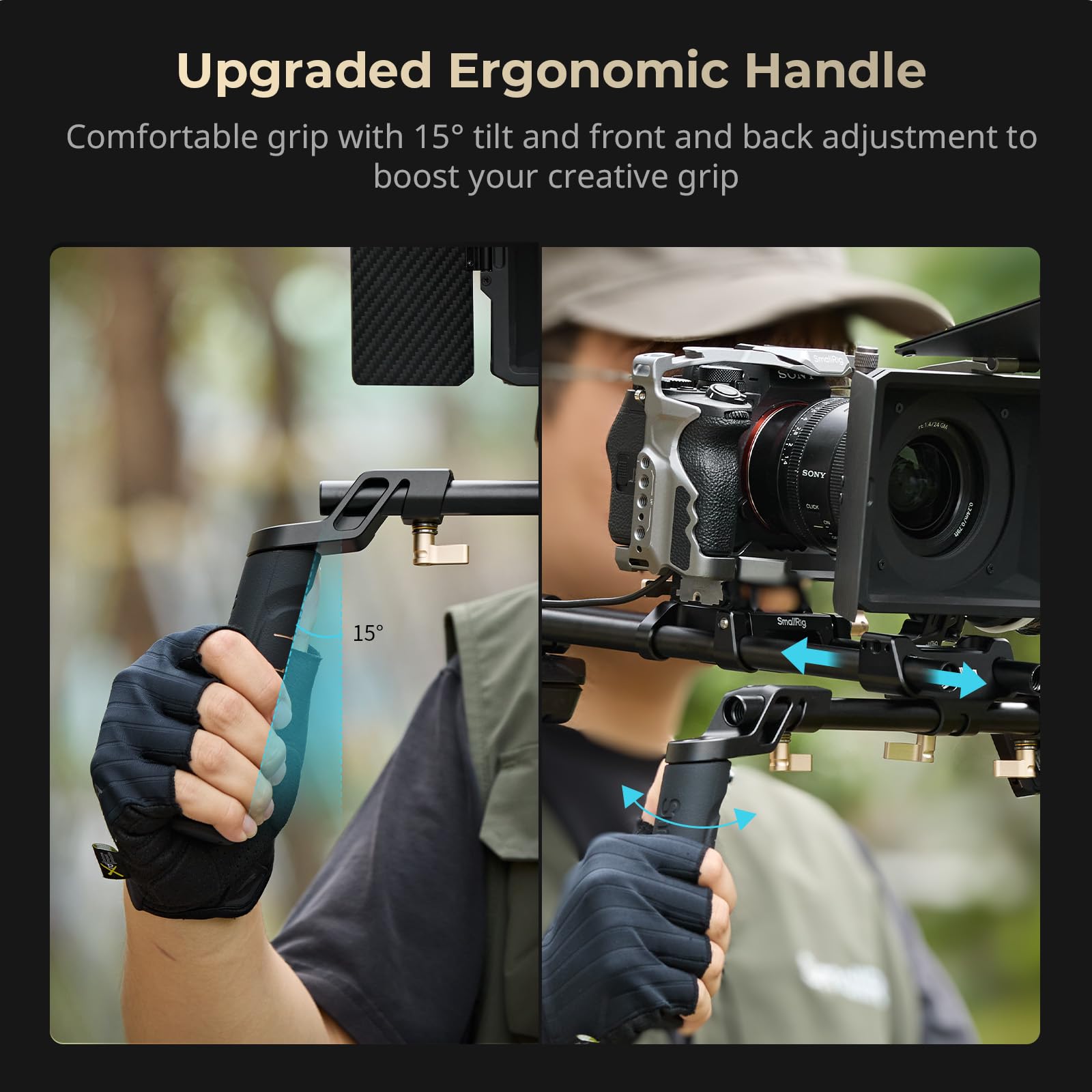 SMALLRIG Kit de Support d'épaule(Version Classique), Tiges de 15 mm à Double Poignée, Support Vidéo Universel pour épaule avec Fixation Rapide pour Arca,pour Caméscope DSLR -4480B