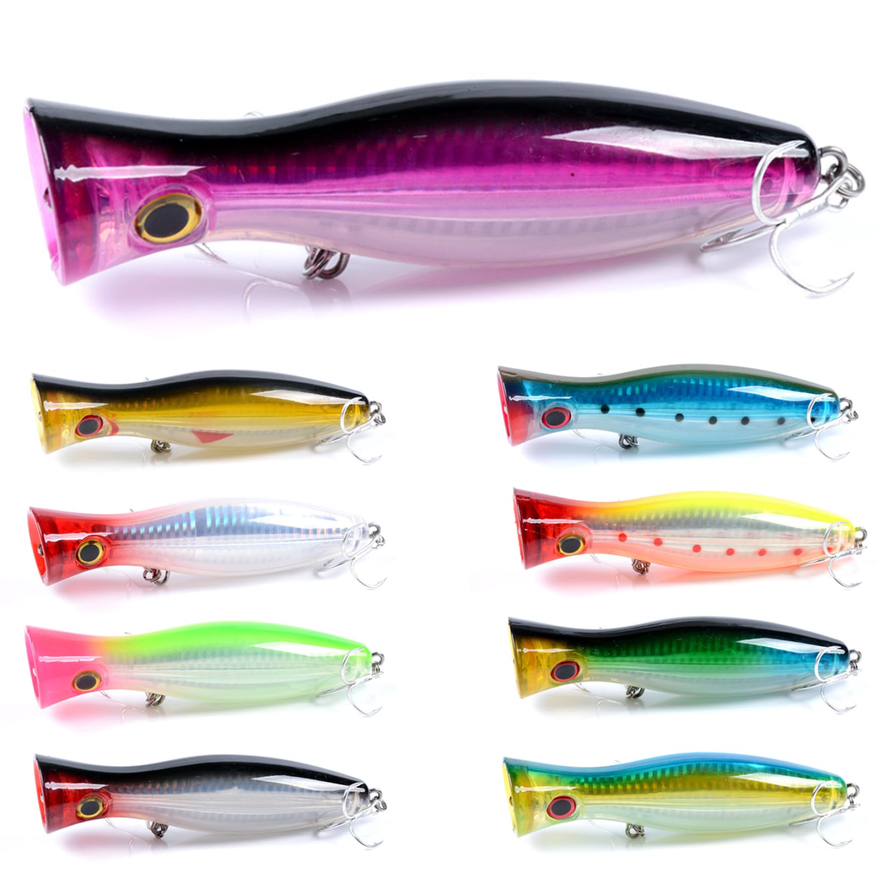 9 señuelos de Pesca con Ojos 3D realistas, señuelo de Pesca Popper con anzuelos triples, Cebo de Boca, natación en Agua Dulce y Salada para atún, lubina, tiburón