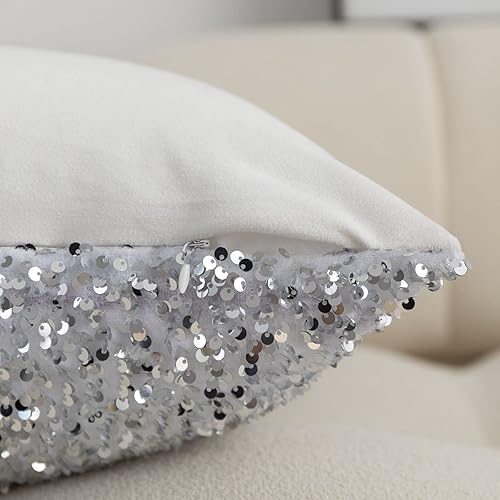 Miniatura 6 de LIGICKY Luxury Series - Fundas de almohada lumbar con lentejuelas brillantes, decorativas, color blanco plateado, fundas de cojín rectangulares para