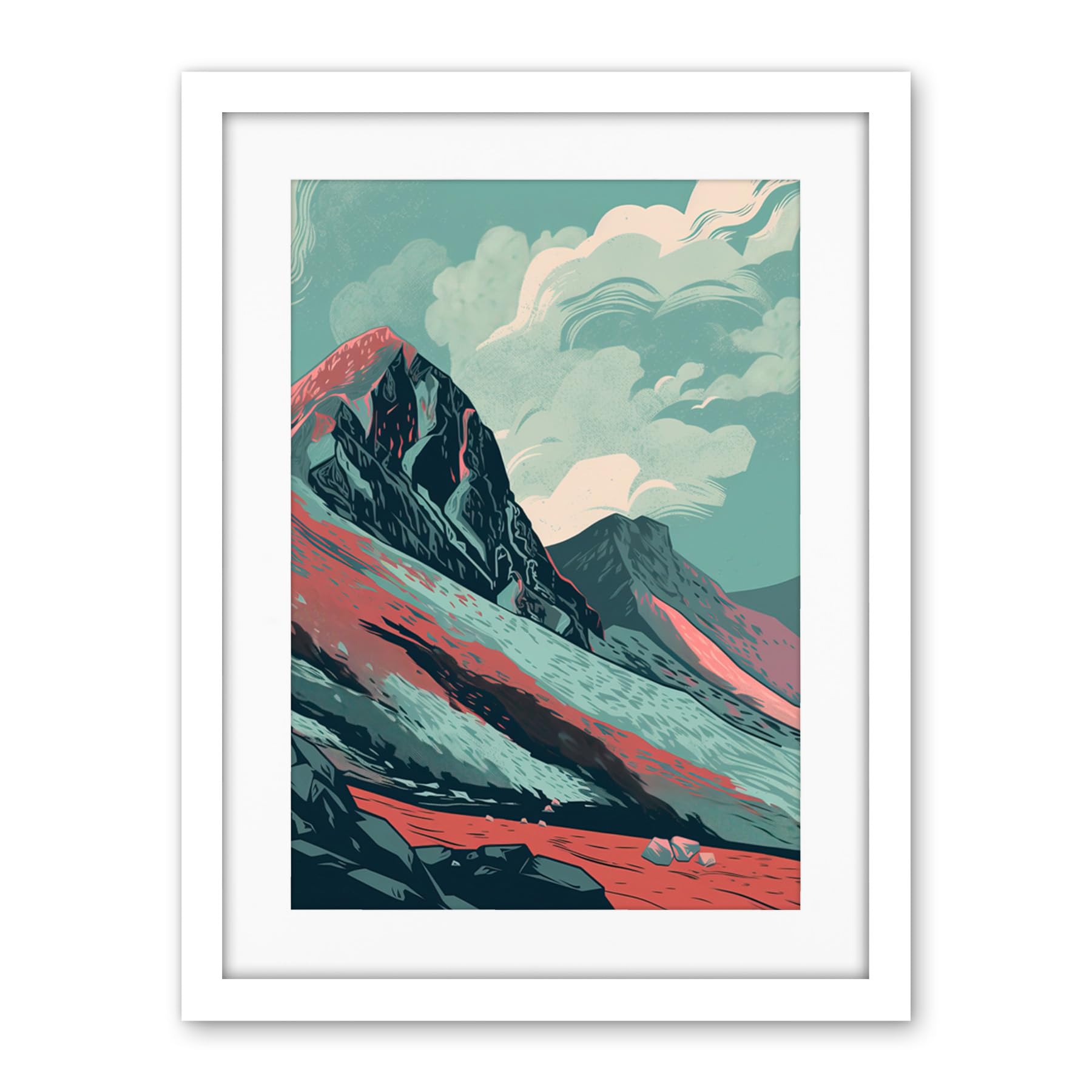 Artery8 Scottish Highlands Mountain Landscape Illustration Artwork Framed Wall Art Print 18X24 Inch