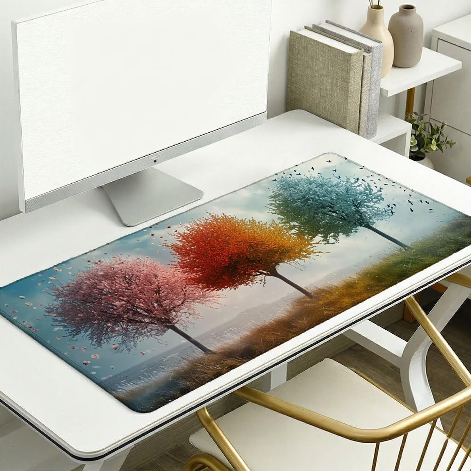 Alfombrilla Escritorio Grande 1200 x 600 x 3 mm, Alfombrilla Ratón Gaming XXL, Árbol De La Vida Tapete de Ordenador con Base Antideslizante y Bordes Reforzados, Impermeable Desk Mat (Árbol) L-x7044