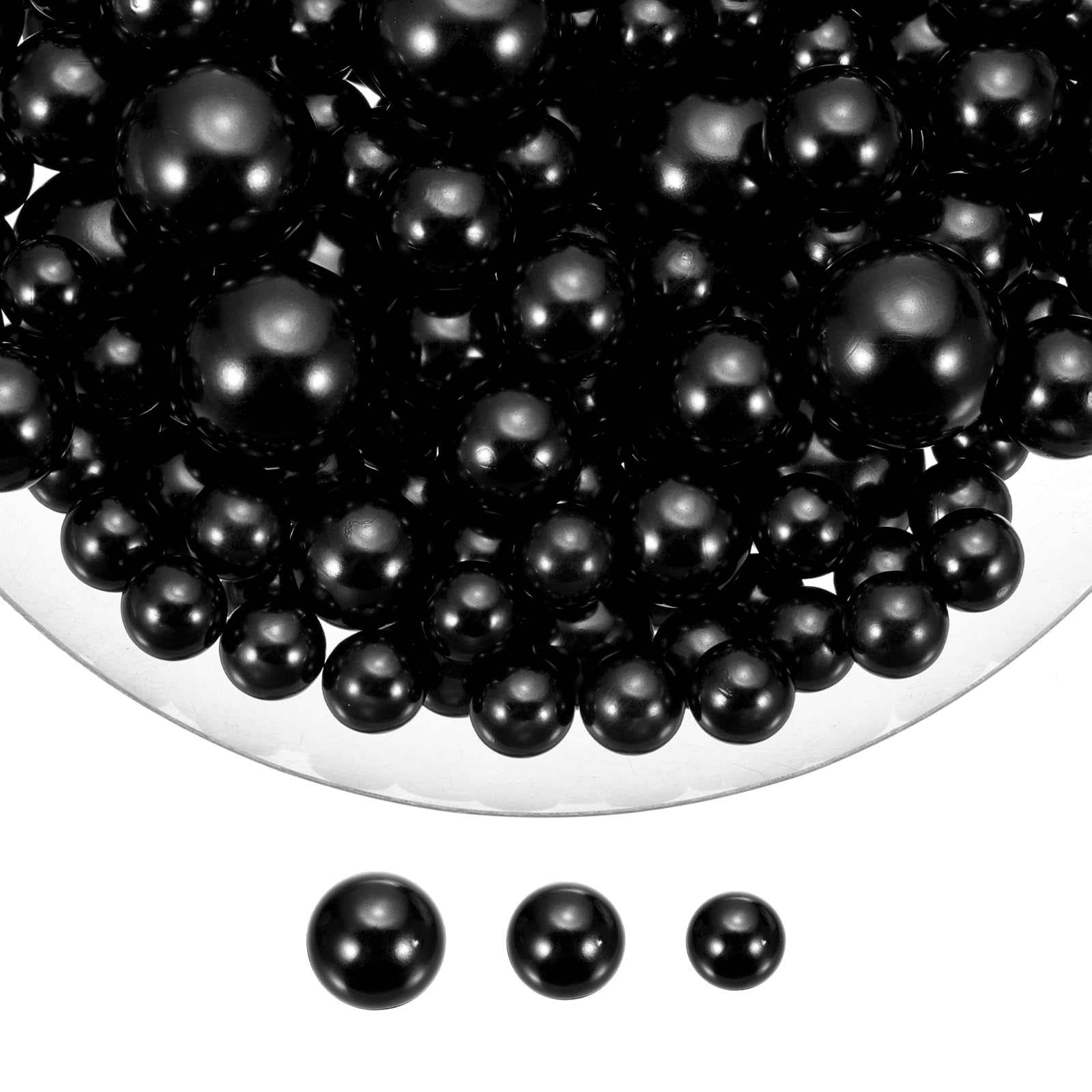 sourcing map 200 Pcs Pearl Bead for Vase Filler, 20/14/10mm Faux Pearl Floating Beads Makeup NO Hole for Candles Centerpieces Table Scatter Wedding Home Decoration(Black)