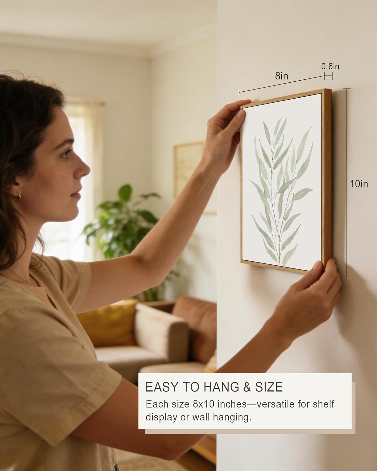 Drsoum Botanical Plant Framed Wall Art Boho Wall Decor for Bathroom Sage Green Eucalyptus Leaf Prints Minimalist Aesthetic Ready to Hang Set of 4, 8x10 in (Natural Framed)