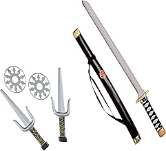 W WIDMANN MILANO Party Fashion - 27271 Ninja Weapons Set, 1 Sword with Sheath, 2 Daggers, 2 Shuriken, Accessory, Theme Party, Carnival