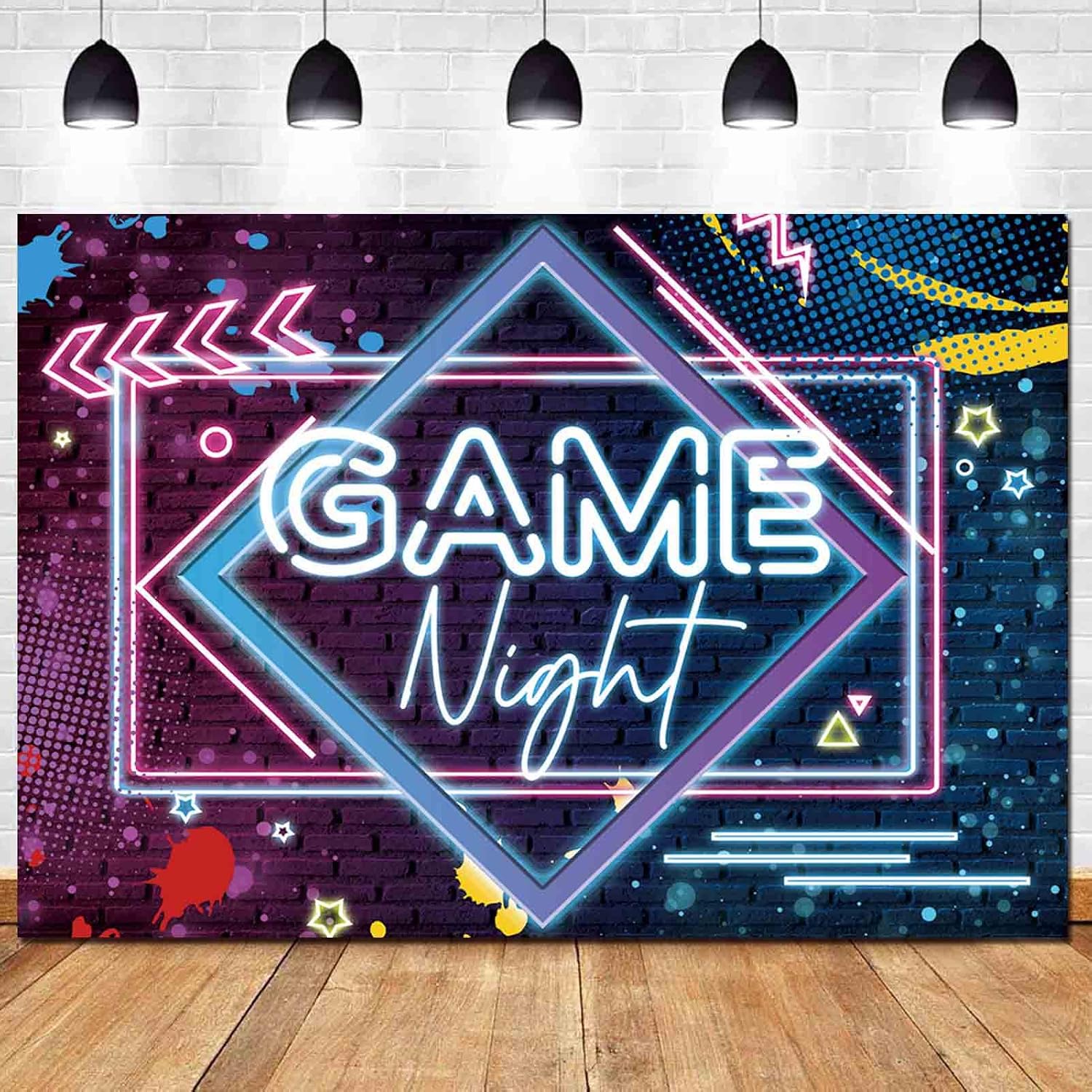 Game Night Theme Photography Backdrops Glow Neon Photo Background for Game On Birthday Party Decor Sleepover Slumber Prom Gaming Party Cake Table Decor Photobooth Supplies 7x5ft image 3