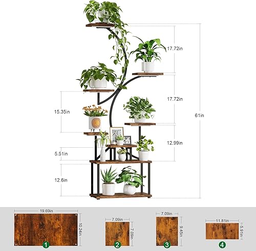Miniatura 6 de LotFun Soporte para plantas de interior con luces de crecimiento, estante grande de metal de 8 niveles con ruedas y almohadilla para pies, soporte