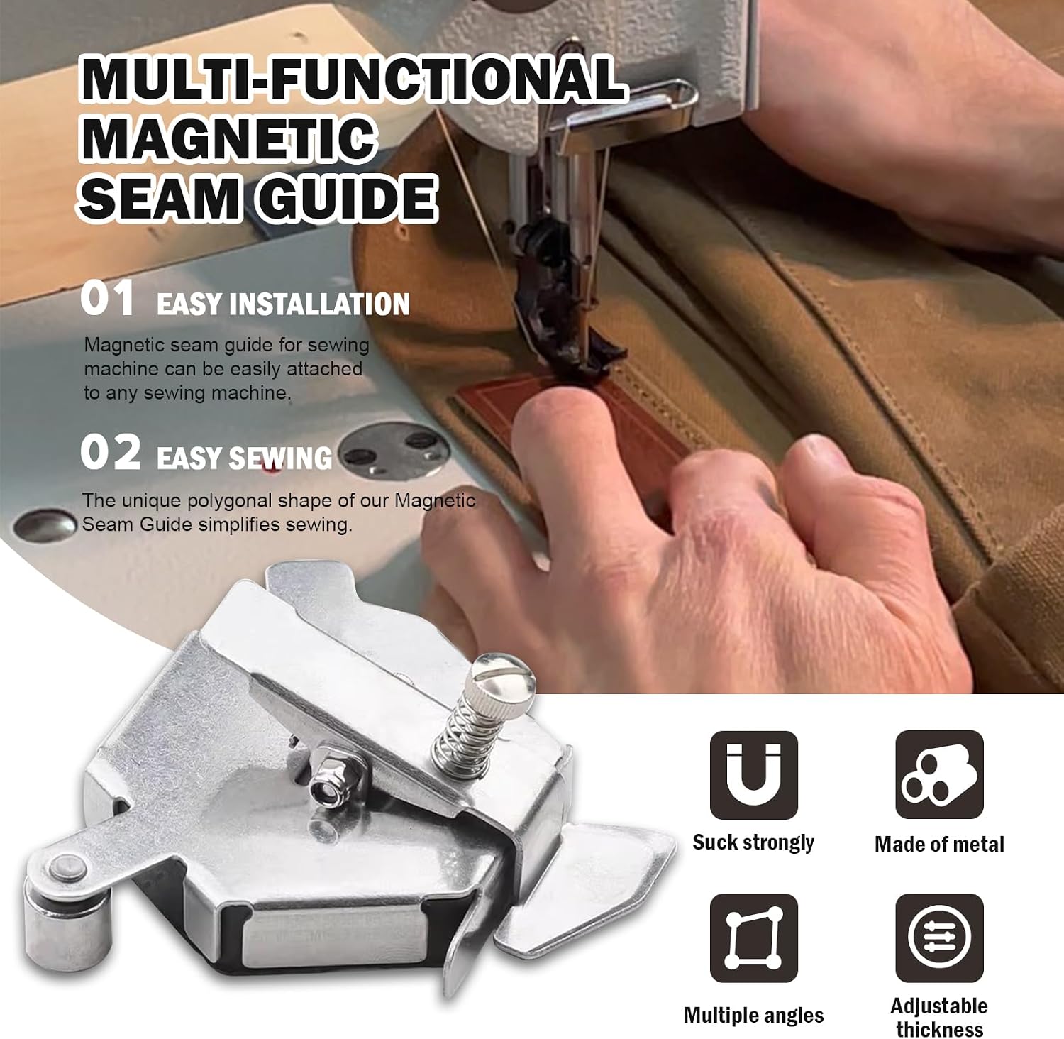 2024 Upgraded Multi-Purpose Magnetic Guide for Sewing Machine, Multi-Purpose Magnetic Guide for Sewing Machine Roller, Upgraded Multi-Purpose Magnetic Guide for Sewing Machine with Roller (Silver)