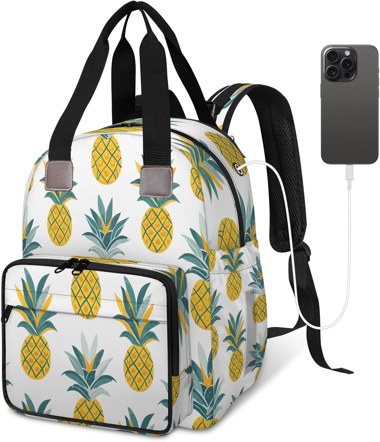 Tropical Pineapple Diaper Bag Backpack for Women Waterproof Multi Function Travel Diaper Backpacks with USB Charging Port Anti Theft Bag, Hawaiian Pineapple