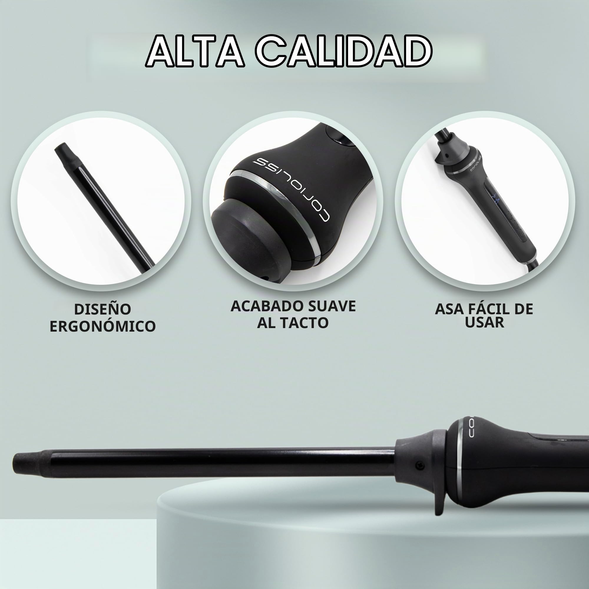 Corioliss Style Stick Black Rizador de Pelo Profesional, Tenacilla con Barril de Cerámica y Turmalina de 13mm Temperatura 80-210°C, rizos definidos y duraderos