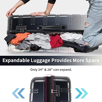 Hardshell Luggage Sets 3 pcs Spinner Suitcase with TSA Lock Spinner Wheel Suitcases Lightweight-20+24+28 Luggages (Black Multi)