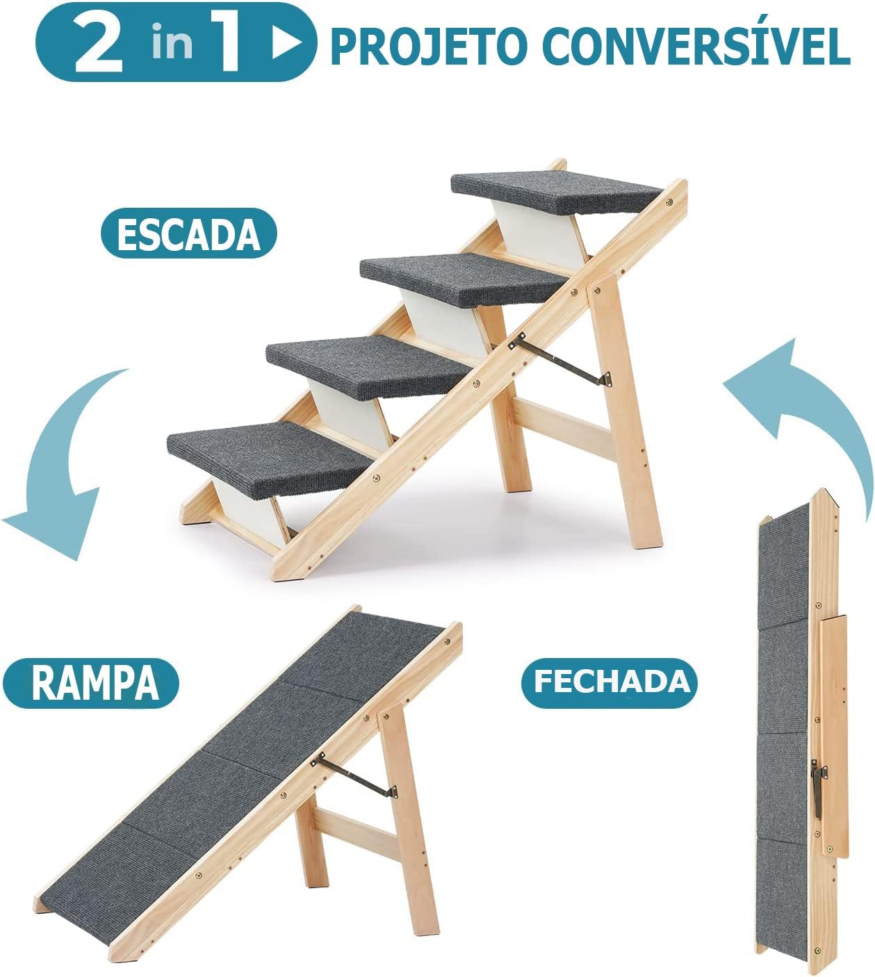 Elevação Rampa Escadinha 60 cm Cachorro Pet Ergonomico Antiderrapante