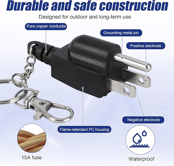 Portable Generator Grounding Plug with Keychain, Neutral Ground Bonding Accessories Parts Adapter 5-15P to 5-15R/TT-30R for Inverter Generators RV Camper & Trailer (Black) - 3