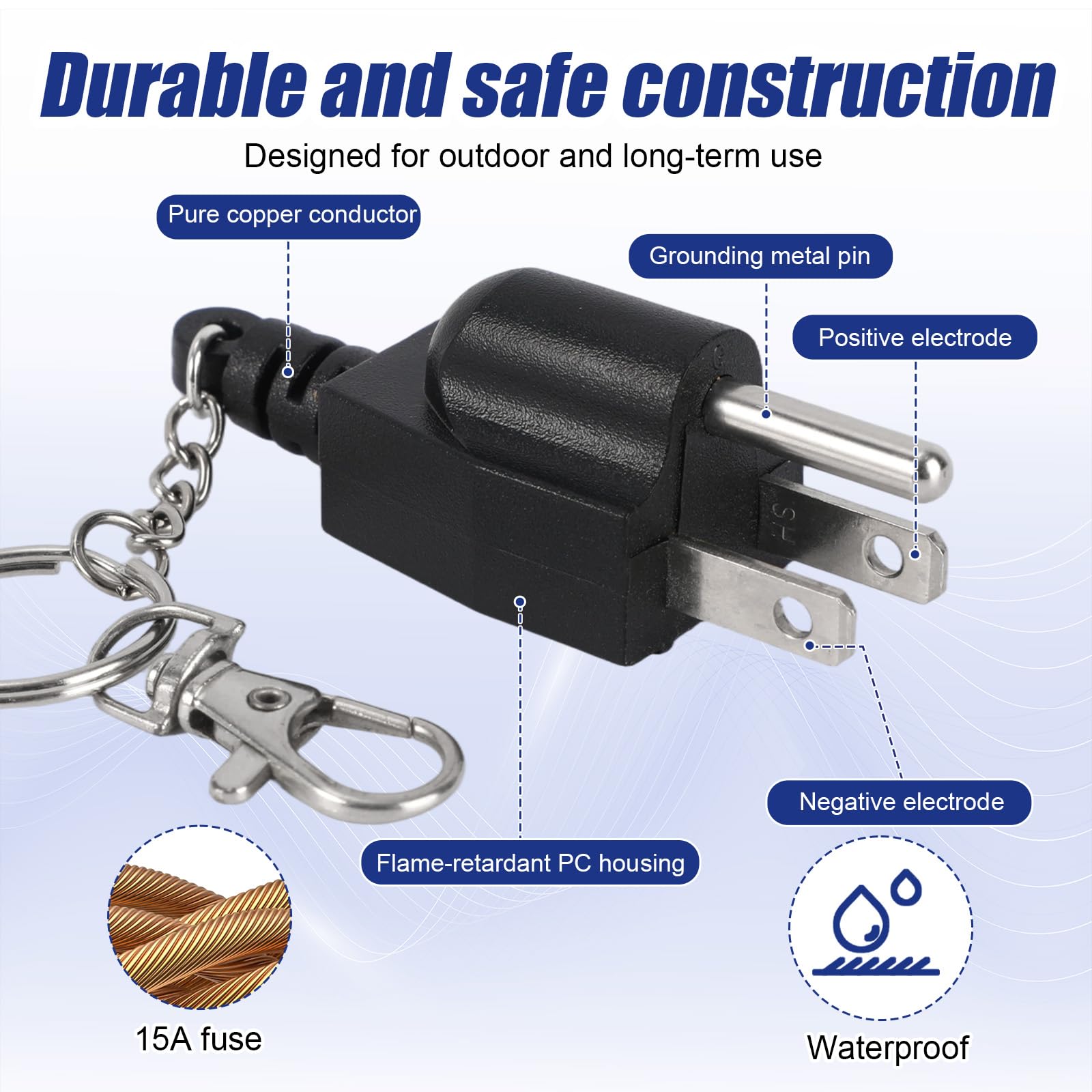 Portable Generator Grounding Plug with Keychain, Neutral Ground Bonding Accessories Parts Adapter 5-15P to 5-15R/TT-30R for Inverter Generators RV Camper & Trailer (Black) — view 3