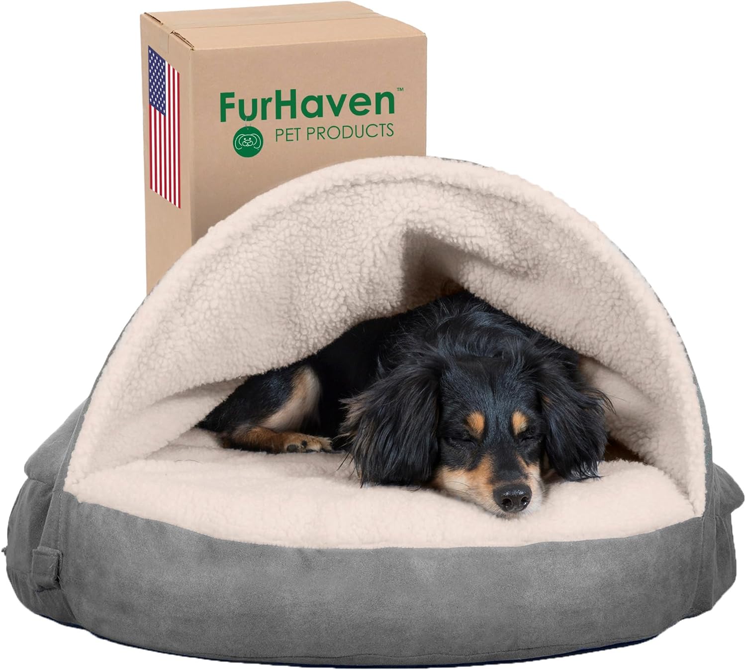 Furhaven 26" Round Cooling Gel Dog Bed for Medium/Small Dogs w/ Removable Washable Cover, For Dogs Up to 30 lbs - Sherpa & Suede Snuggery - Gray, 26-inch Faux Lambswool & Suede Gray 26 inch Snuggery (Cooling Gel Foam)