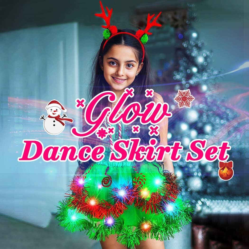 Nicute Light Up Girls Christmas Tutu with Antler Headband Green Layered Glow Tutu Skirt Holiday Tutus Costume for Kids