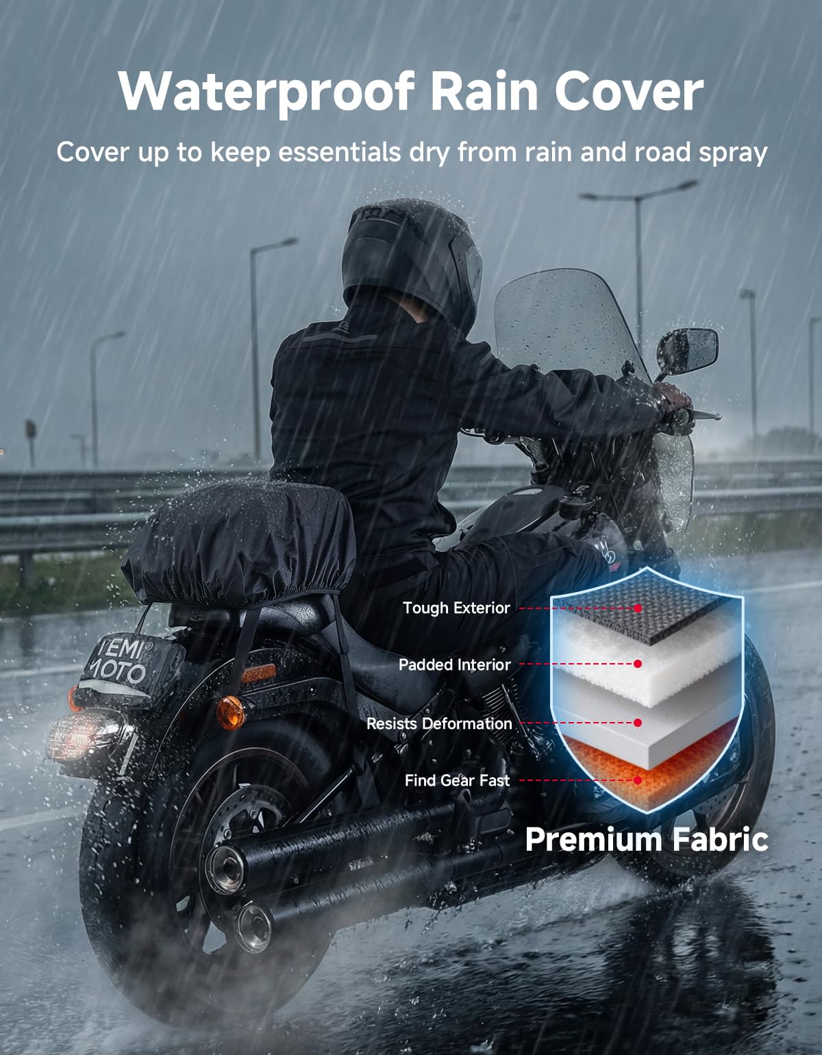 KEMIMOTO 13L Borsa Posteriore Moto Impermeabile, 3 in 1 Borsa Moto Multifunzionale per Portapacchi con Copertura Antipioggia, Borsa Sella Posteriore in EVA per Touring e Viaggi in Motociclo
