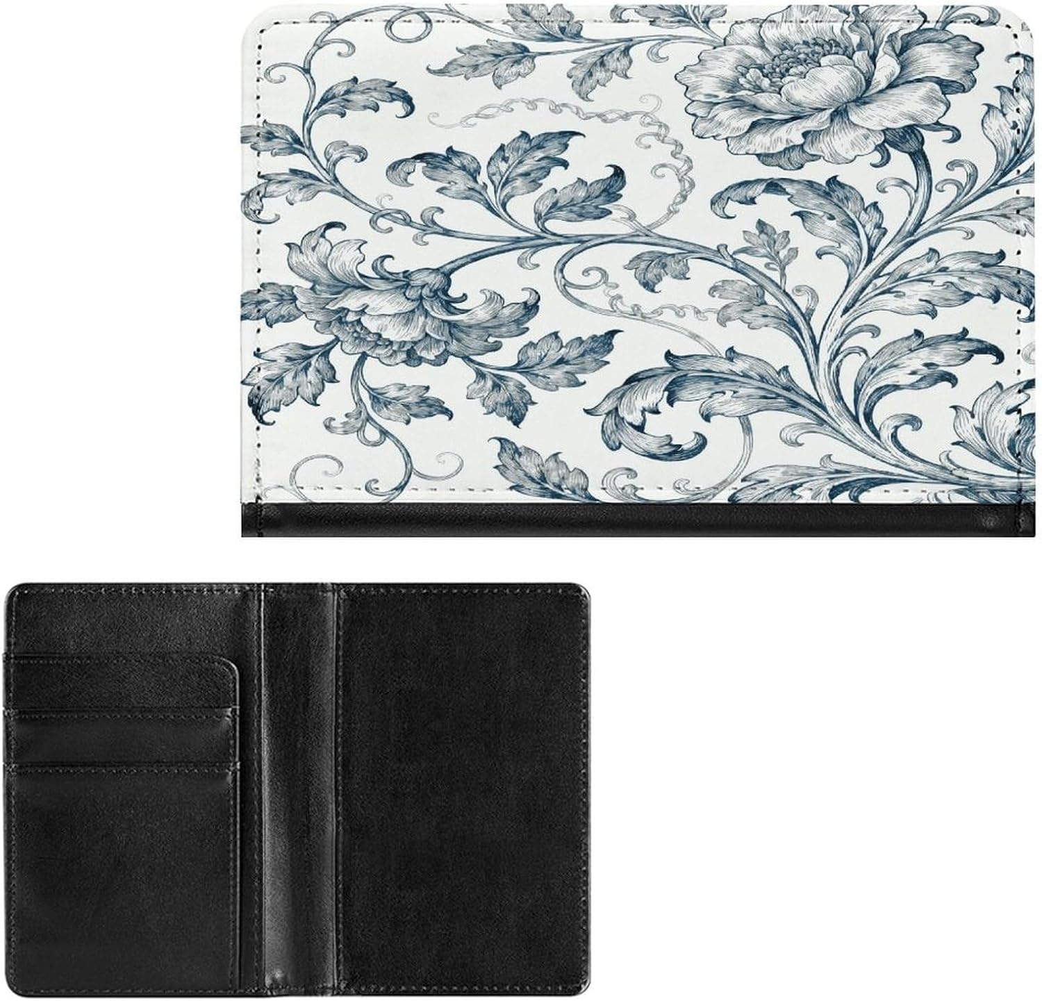 Personalized Gray Blue Floral Passport Holder Waterproof Passport Protector for Travel Essentials Classic Passport Wallet with Slots PU Leather Passport Cover Holder