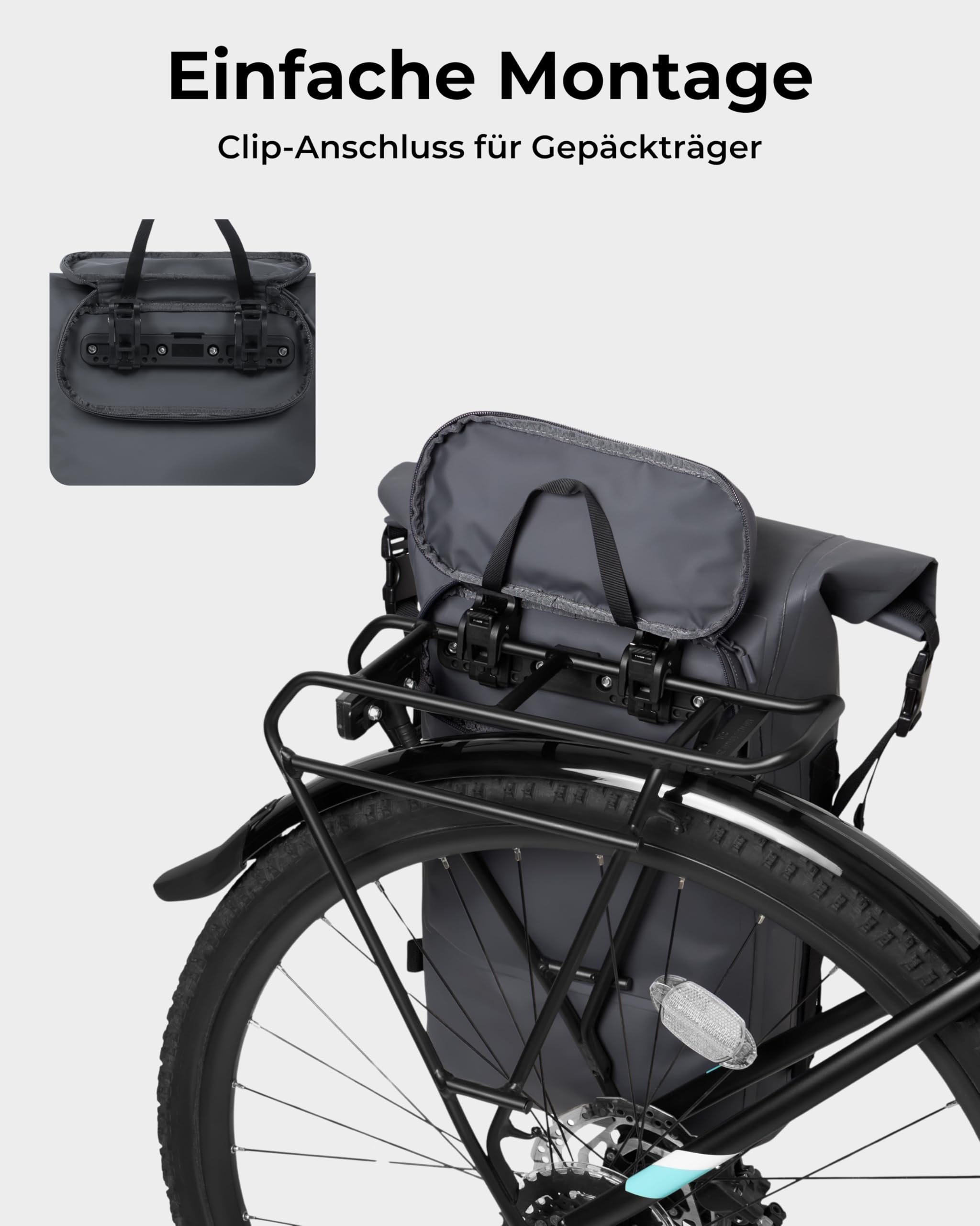 Johnny Urban Dry Bag Fahrradtaschen für Gepäckträger Grau - Myles Bike - wasserdichte Tasche für Fahrrad - 3 in 1 Drybag, Rucksack und Gepäckträgertasche - 34L