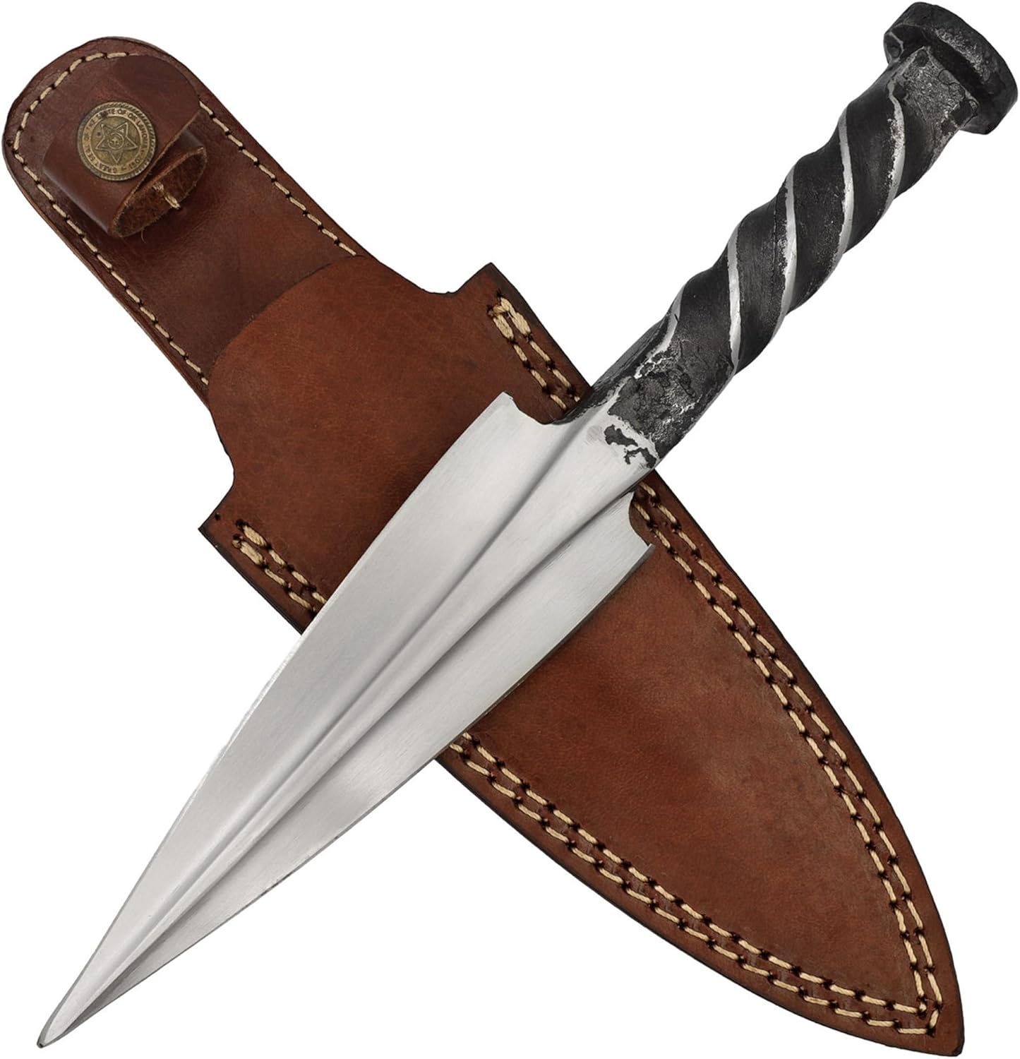 Armory Replicas™ Demon Hiding Functional Full Tang Double-Edged Railroad Spike Knife w/Twisted Handle & Genuine Leather Sheath – High Carbon Steel, 10.25" Overall Length