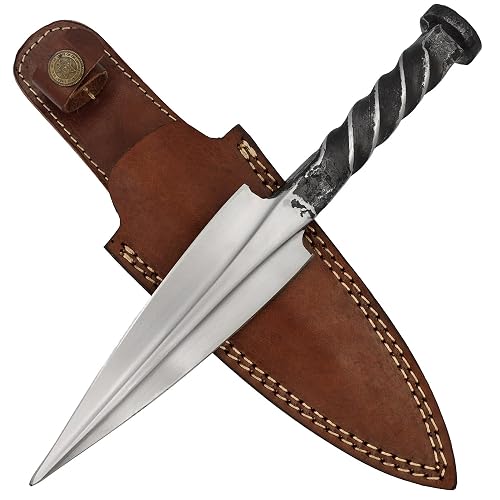 Armory Replicas™ Demon Hiding Functional Full Tang Double-Edged Railroad Spike Knife w/Twisted Handle & Genuine Leather Sheath – High Carbon Steel, 10.25" Overall Length