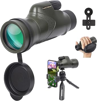 HD 12x50 IPX7 Nitrogen-filled Waterproof Monoculars with Phone Holder, Tripod, Hand Strap BAK4 FMC Optics, HD Army Green Be Submersible Under 1Meters 30 Minutes NEVER Leaks