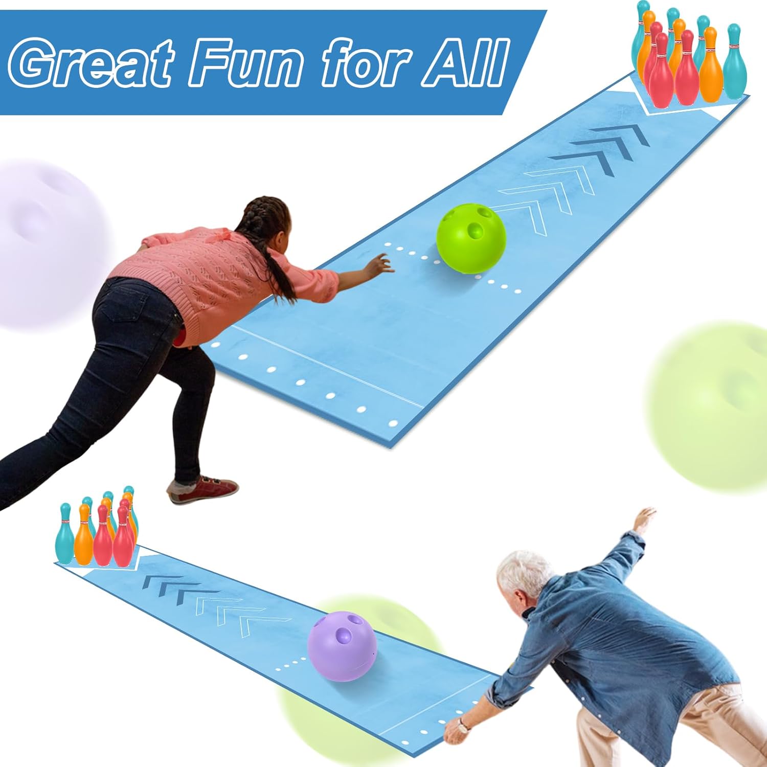 Mini Bowling Set, Indoor & Outdoor Home Bowling Set, Bowling Alley Set with Lane