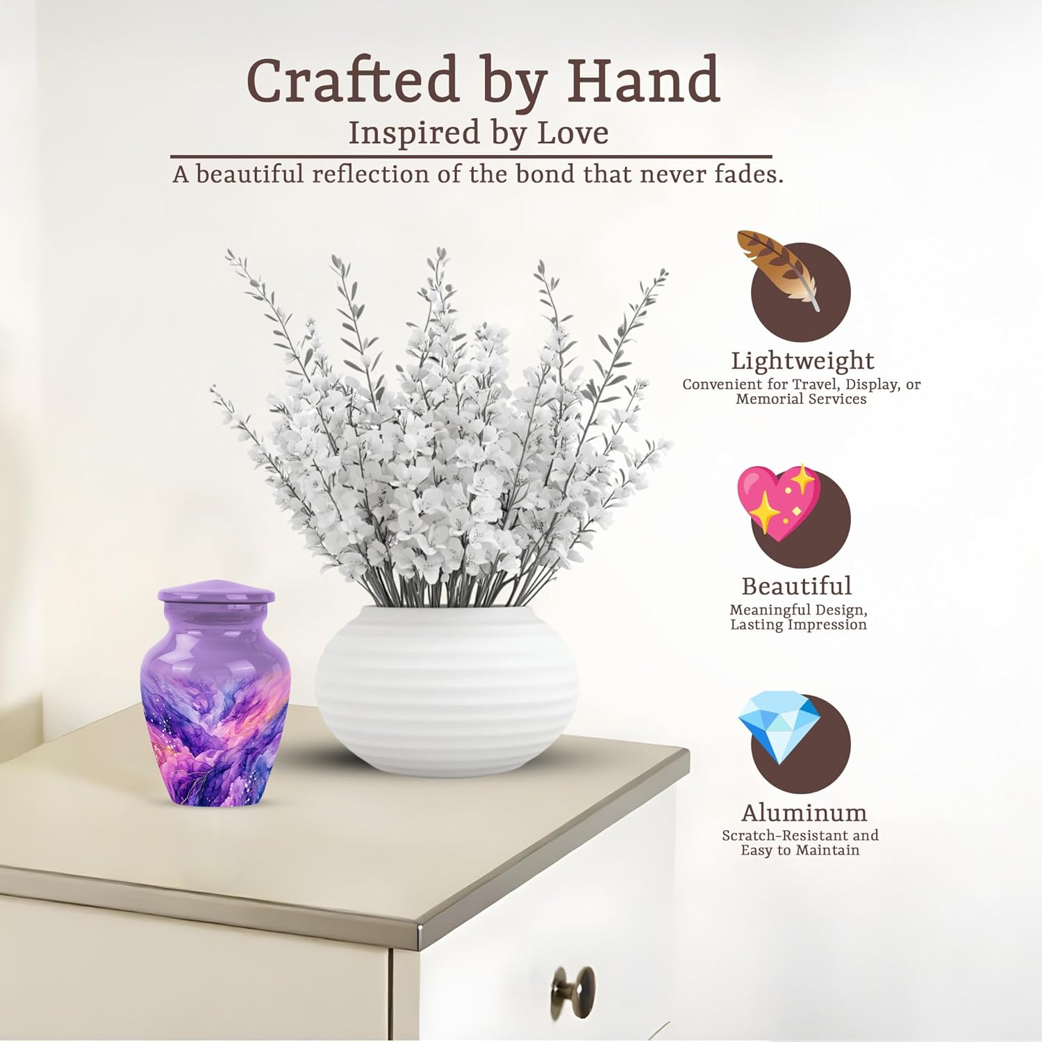 Purple Abstract Burial Urns for Human Ashes Adult Male - Large Cremation Blue Urn for Mom & Dad - Memorial Funeral 4 Small Urns for Ashes for Female (Set of 5-10" & 3")