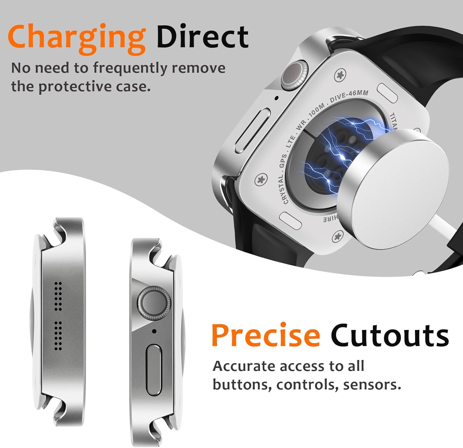 Amizee Metal Case Compatible with Apple Watch Series 11/10 46mm Case with Built-in Screen Protector, Straight Edge Ultra Thin with Back Cover Protective Cover for iWatch 46mm, Silver - Image 4