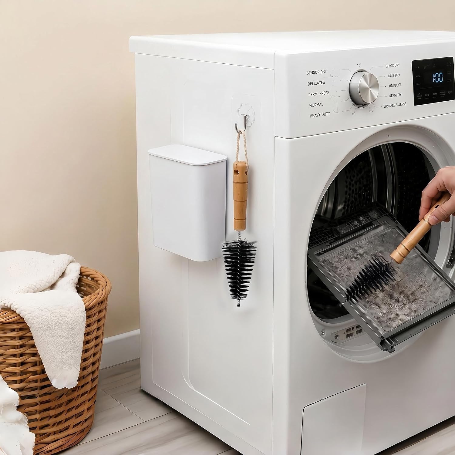 Magnetic Lint Bin with Lid for Laundry Room (Lint Remover Set)