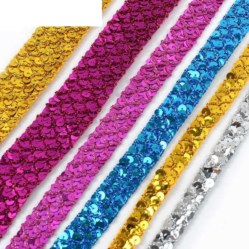 25 Yards Elastic Sequin Ribbon 0.86 Inch Wide Flat Paillette Trim Stretch Bling Paillette Ribbon Metallic Fabric for Dress Headband Sewing Craft(LightBlue)