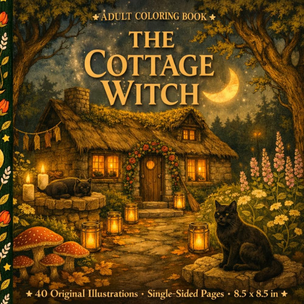 The Cottage Witch Coloring Book: 40 Enchanting Illustrations of Potions, Moonlit Rituals, Magical Apothecaries & Cozy Witchcraft for Adults — Stress Relief Coloring for Women