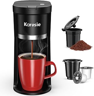 Karosie KC201 Single Serve Coffee Maker: Fast 6-12oz Brew for K-Cups & Ground Coffee, Compact One-Button with Descaling Reminder
