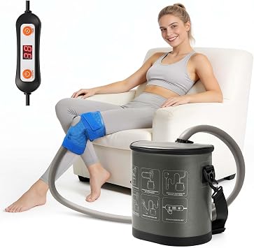 Cold Therapy Machine with Programmable Timer, Portable Ice Machine for Knee After Surgery, Cryotherapy Machine W/Compression Pad, Adjustable Flow for Shoulder Hip Ankle Injury Recovery