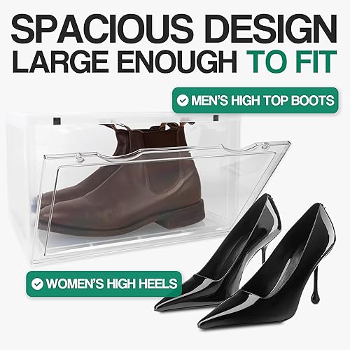 Miniatura 4 de OLLIE Cajas de almacenamiento de zapatos XL, organizador plegable y apilable de almacenamiento de zapatos para armario, caja de almacenamiento