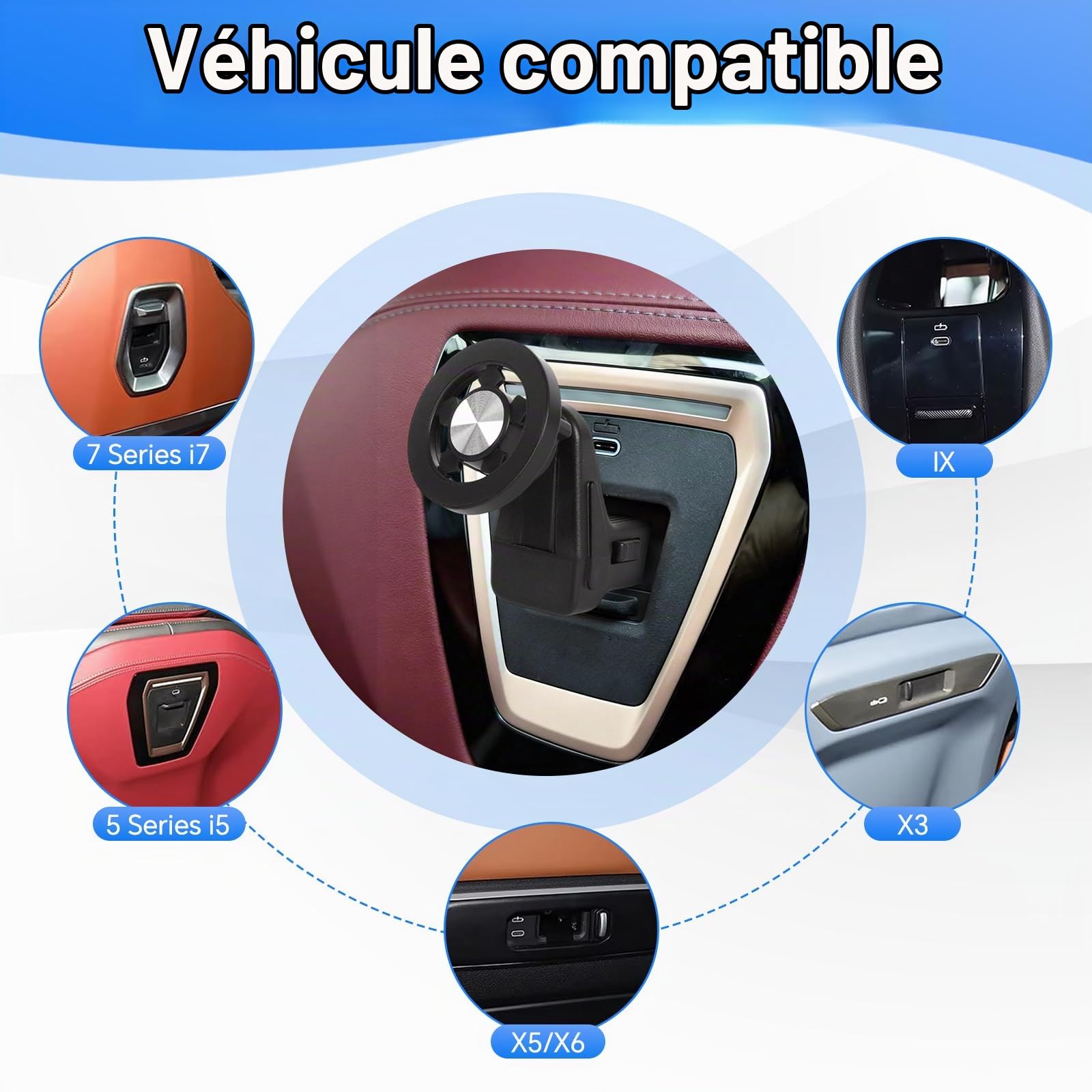 Support de tablette de voiture pour BMW X3 X5 X6 I20 G05 G06 G45 G60 G61 G70 Mag-Safe - Support de téléphone portable magnétique - Accessoire de voyage - Magnétique