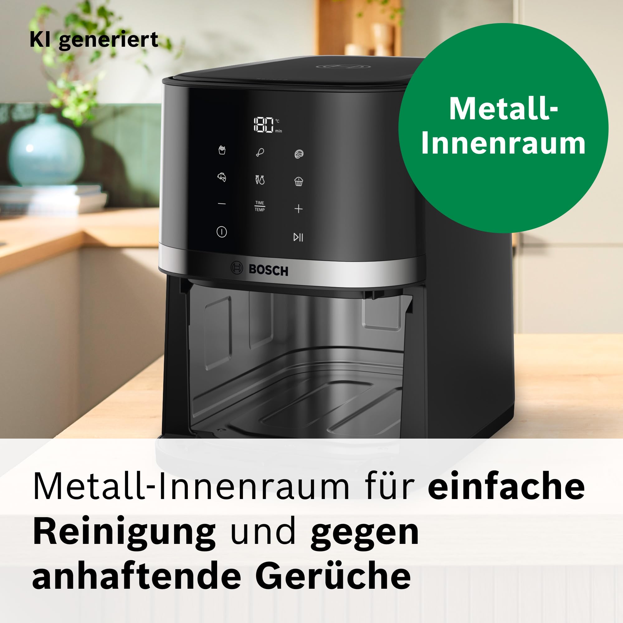Bosch Heißluftfritteuse Serie 2, 4 L großer Korb für bis zu 2 Personen, Kleine Heißluftfritteuse, 6 Programme, Schwarz, 1.300 Watt, MAF24AB0