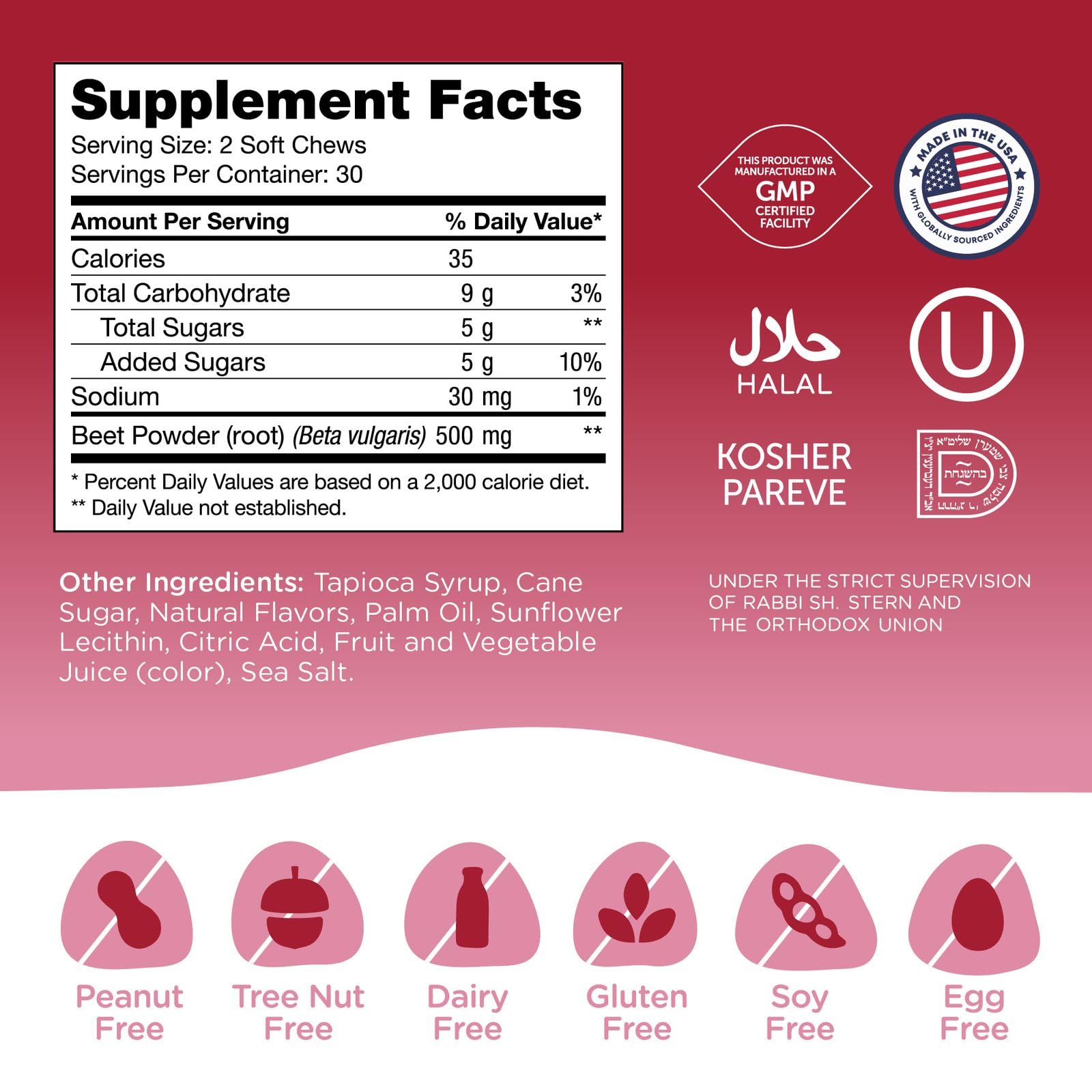 Zahler Beet Soft Chews – Beet Root Chews with 500 mg Beetroot Per Serving – Strawberry Flavored Chewable Supplement for Blood Circulation, Energy & Nitric Oxide Support – Kosher, Vegetarian (60 Count) — Amazon image 6