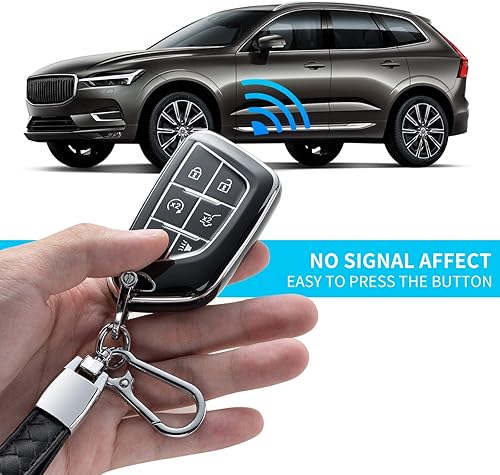 Miniatura 3 de CHEZENHUI Funda compatible con llavero Cadillac con cordón de piel, protección para llave de automóvil Cadillac ATS CT5 CT6 XT4 XT5 XTS 56 botones