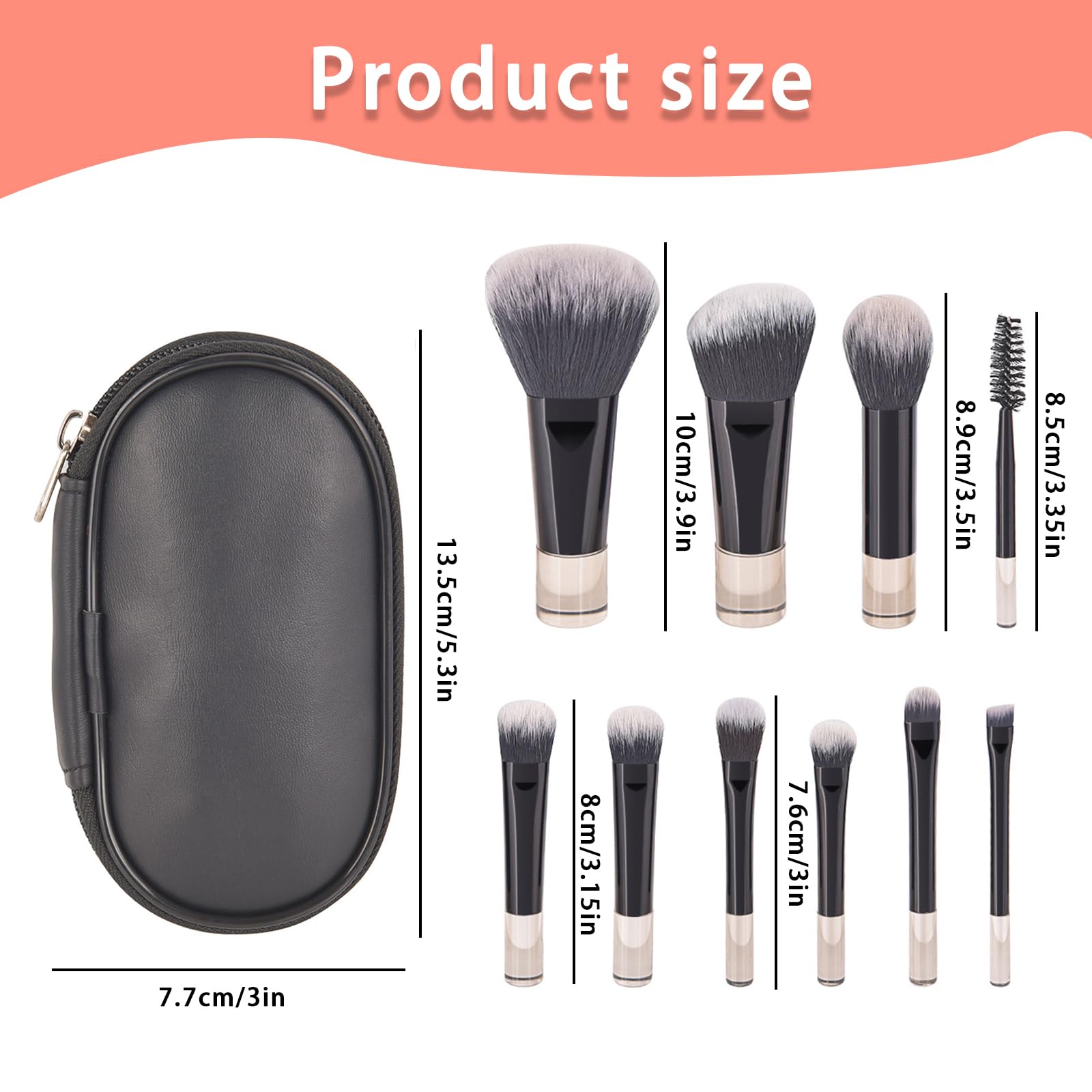 AWAVM Travel Makeup Brush Set,Makeup Brush Kit,10PCS travel makeup brush Set including Storage Bag,Pouch Portable Travel Size Makeup Brushes for Foundation Brush Blush Powder (black) - Image 2